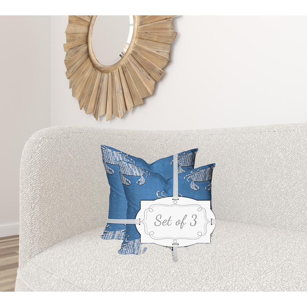 Blue, White Crab Enveloped Coastal Throw Indoor Outdoor Pillow. Picture 2