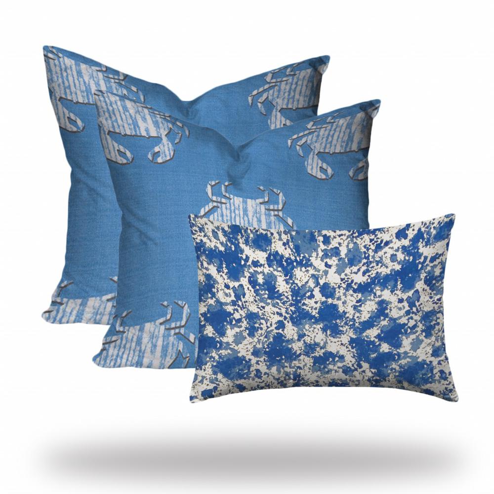 Blue, White Crab Zippered Coastal Throw Indoor Outdoor Pillow. Picture 3