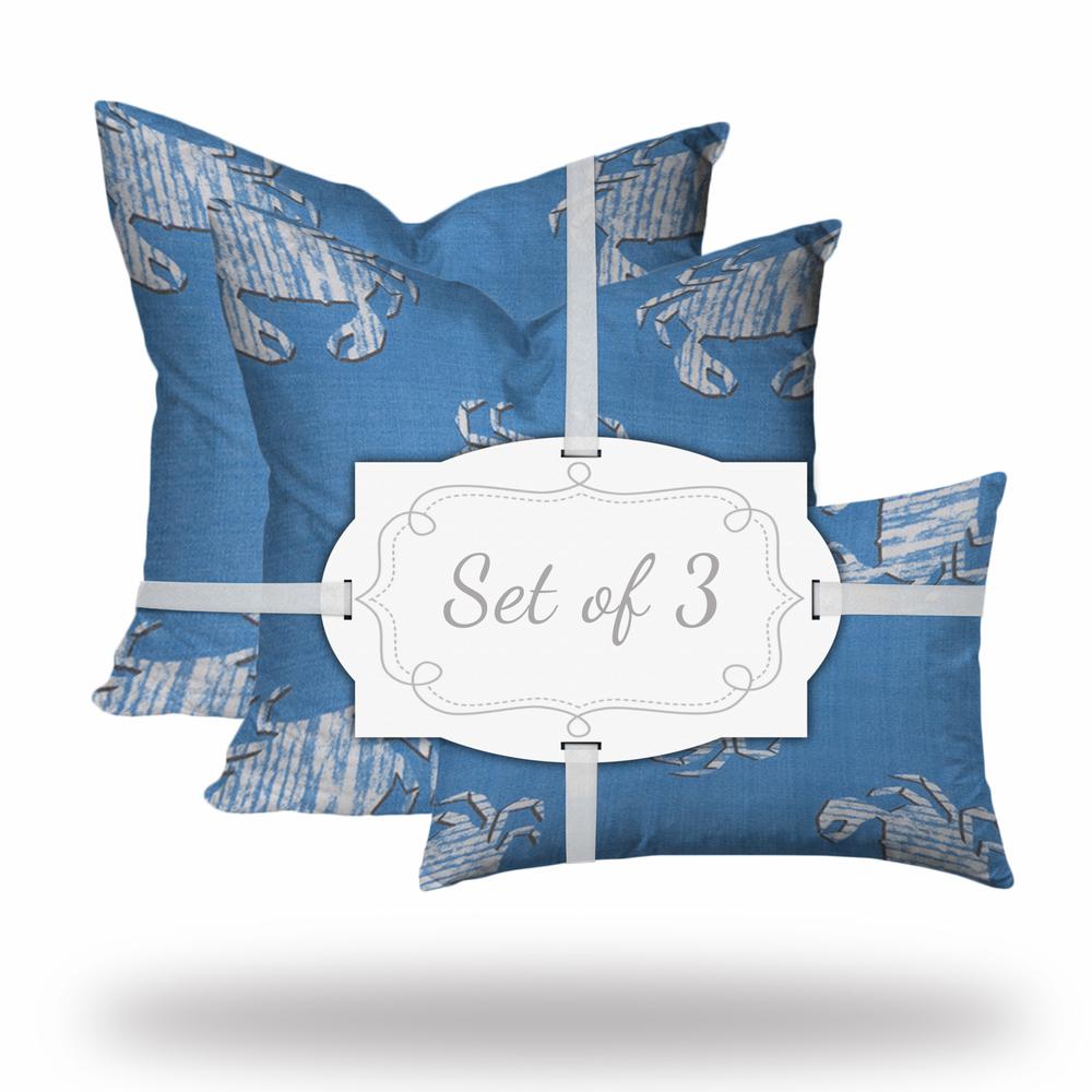 Blue, White Crab Enveloped Coastal Throw Indoor Outdoor Pillow Cover. Picture 1