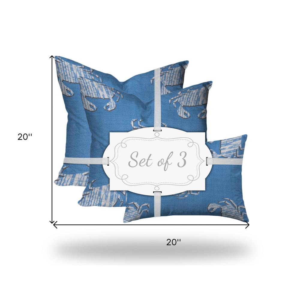 Blue, White Crab Enveloped Coastal Throw Indoor Outdoor Pillow Cover. Picture 6