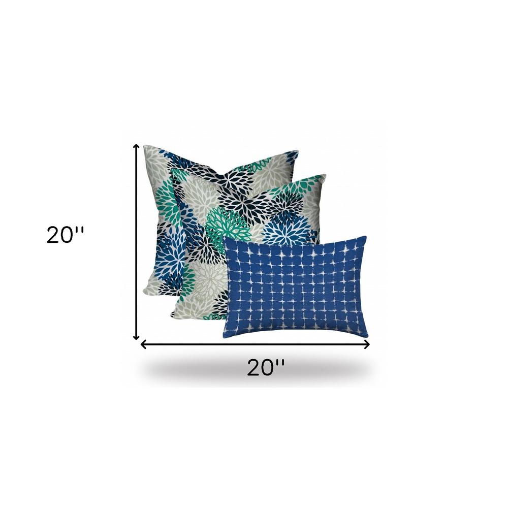 Blue, White Blown Seam Floral Throw Indoor Outdoor Pillow. Picture 6