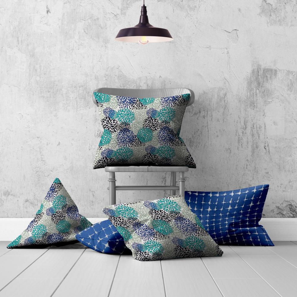 Blue, White Enveloped Floral Throw Indoor Outdoor Pillow Cover. Picture 4