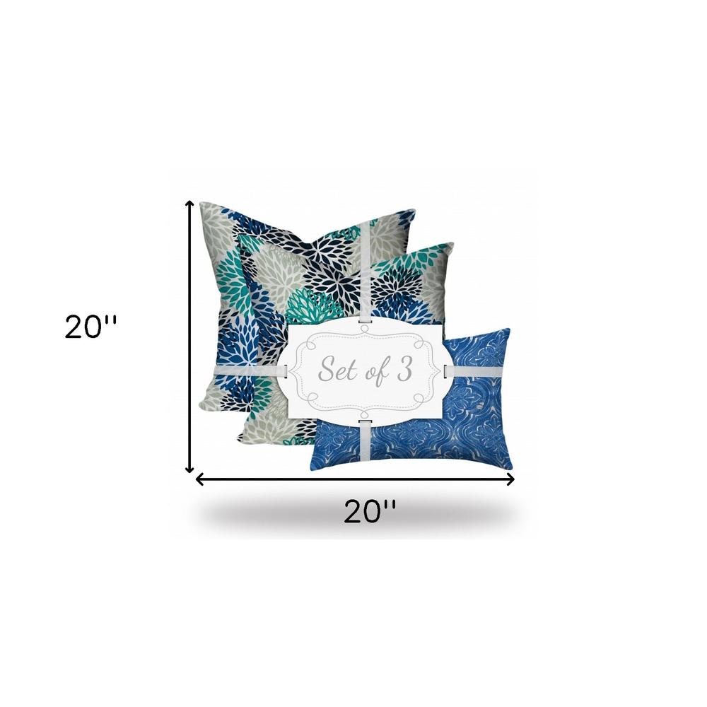20" X 20" Blue And White Enveloped Floral Throw Indoor Outdoor Pillow Cover. Picture 6