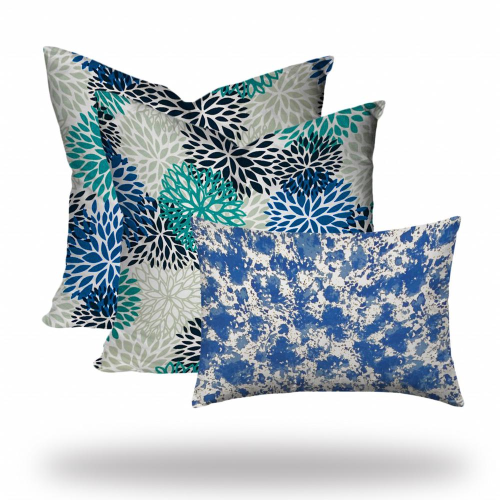 20" X 20" Blue And White Enveloped Floral Throw Indoor Outdoor Pillow Cover. Picture 2