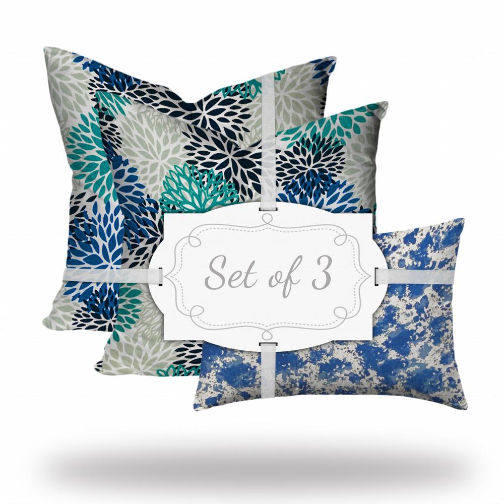 20" X 20" Blue And White Enveloped Floral Throw Indoor Outdoor Pillow Cover. Picture 3
