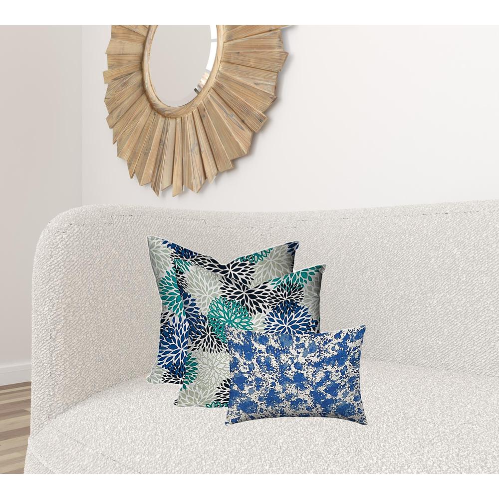 20" X 20" Blue And White Enveloped Floral Throw Indoor Outdoor Pillow Cover. Picture 1