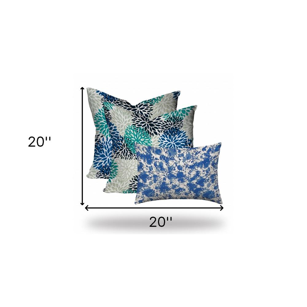 20" X 20" Blue And White Enveloped Floral Throw Indoor Outdoor Pillow. Picture 6
