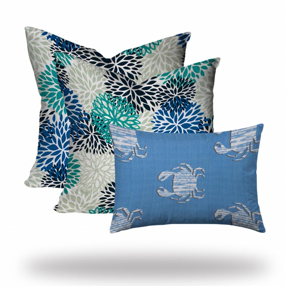 Set of 3 Blue Coastal Indoor Outdoor Sewn Pillows. Picture 1