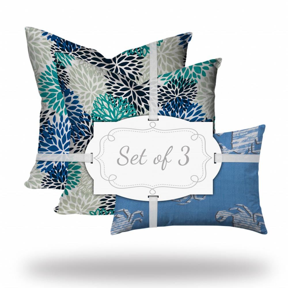 Set of 3 Blue Coastal Indoor Outdoor Sewn Pillows. Picture 2