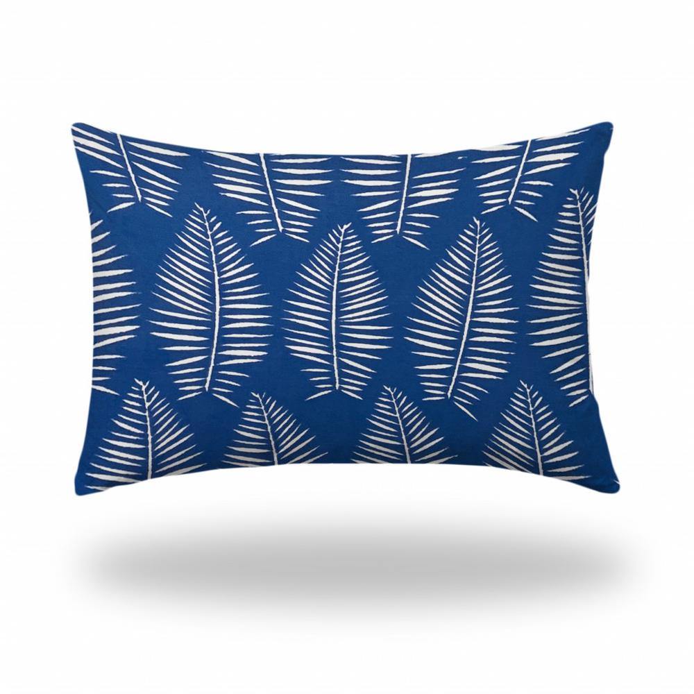 12" X 16" Blue And White Blown Seam Tropical Lumbar Indoor Outdoor Pillow. Picture 1