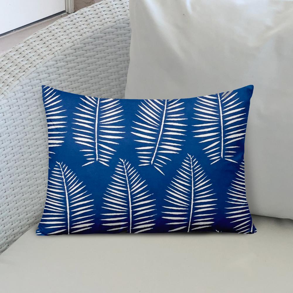 12" X 16" Blue And White Blown Seam Tropical Lumbar Indoor Outdoor Pillow. Picture 3