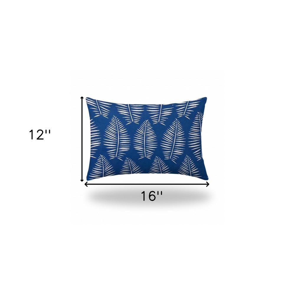 12" X 16" Blue And White Blown Seam Tropical Lumbar Indoor Outdoor Pillow. Picture 4