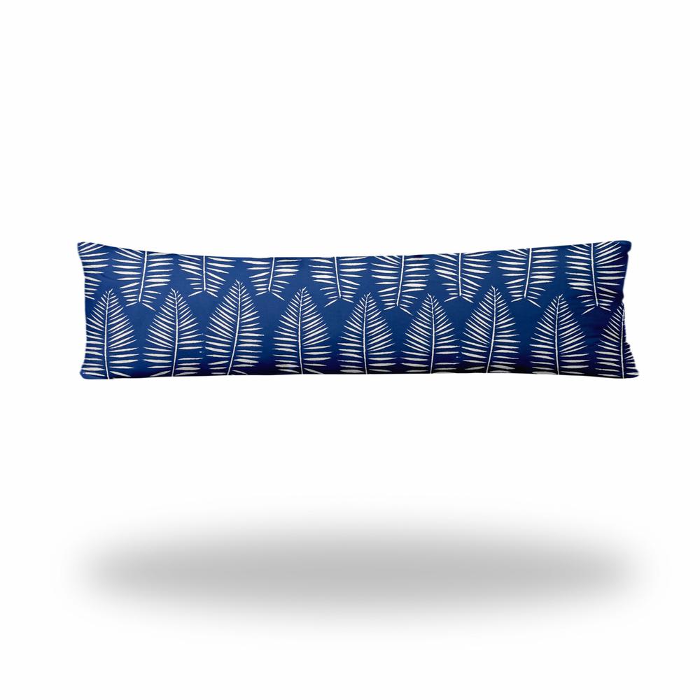 12" X 48" Blue And White Enveloped Tropical Lumbar Indoor Outdoor Pillow. Picture 1