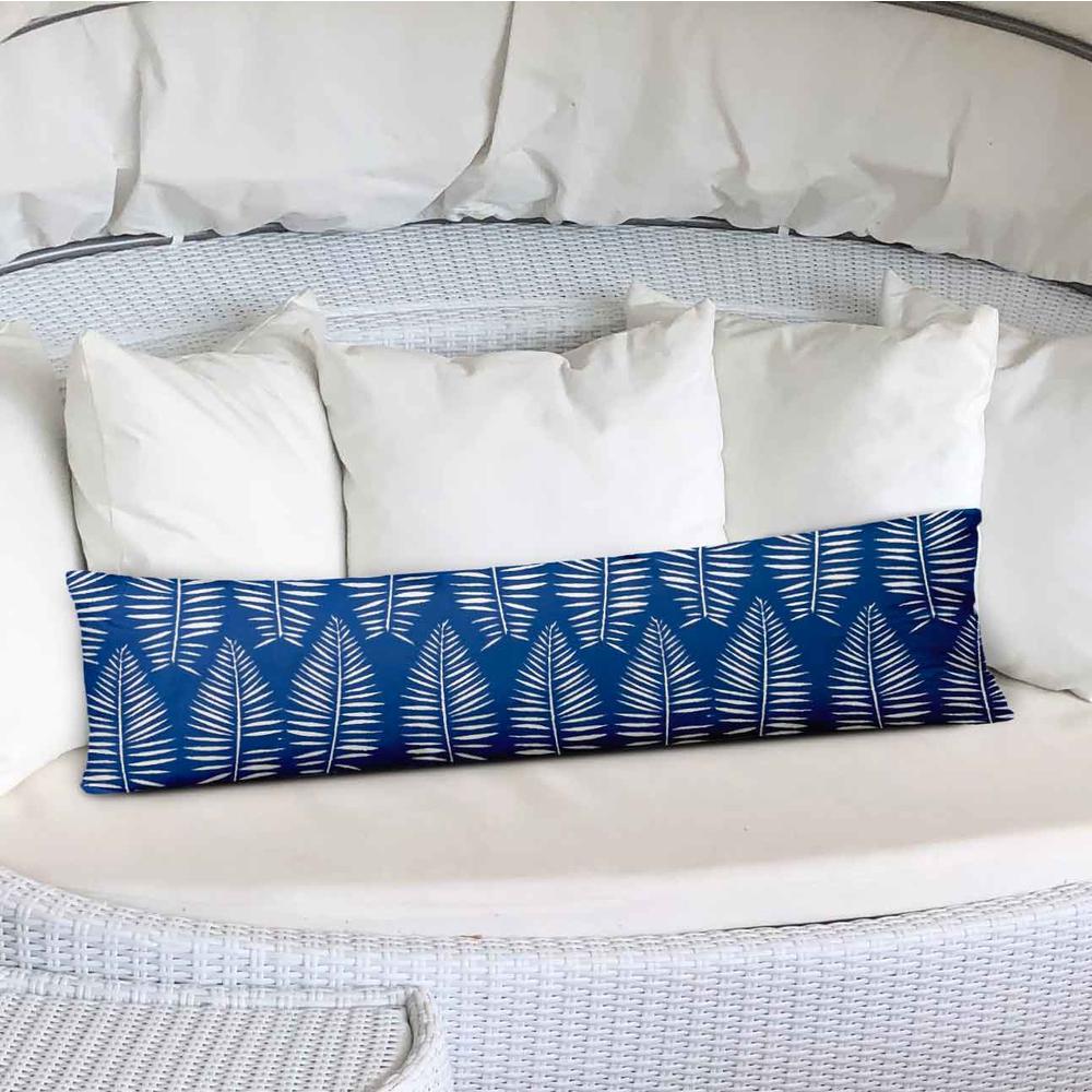 12" X 48" Blue And White Enveloped Tropical Lumbar Indoor Outdoor Pillow. Picture 3