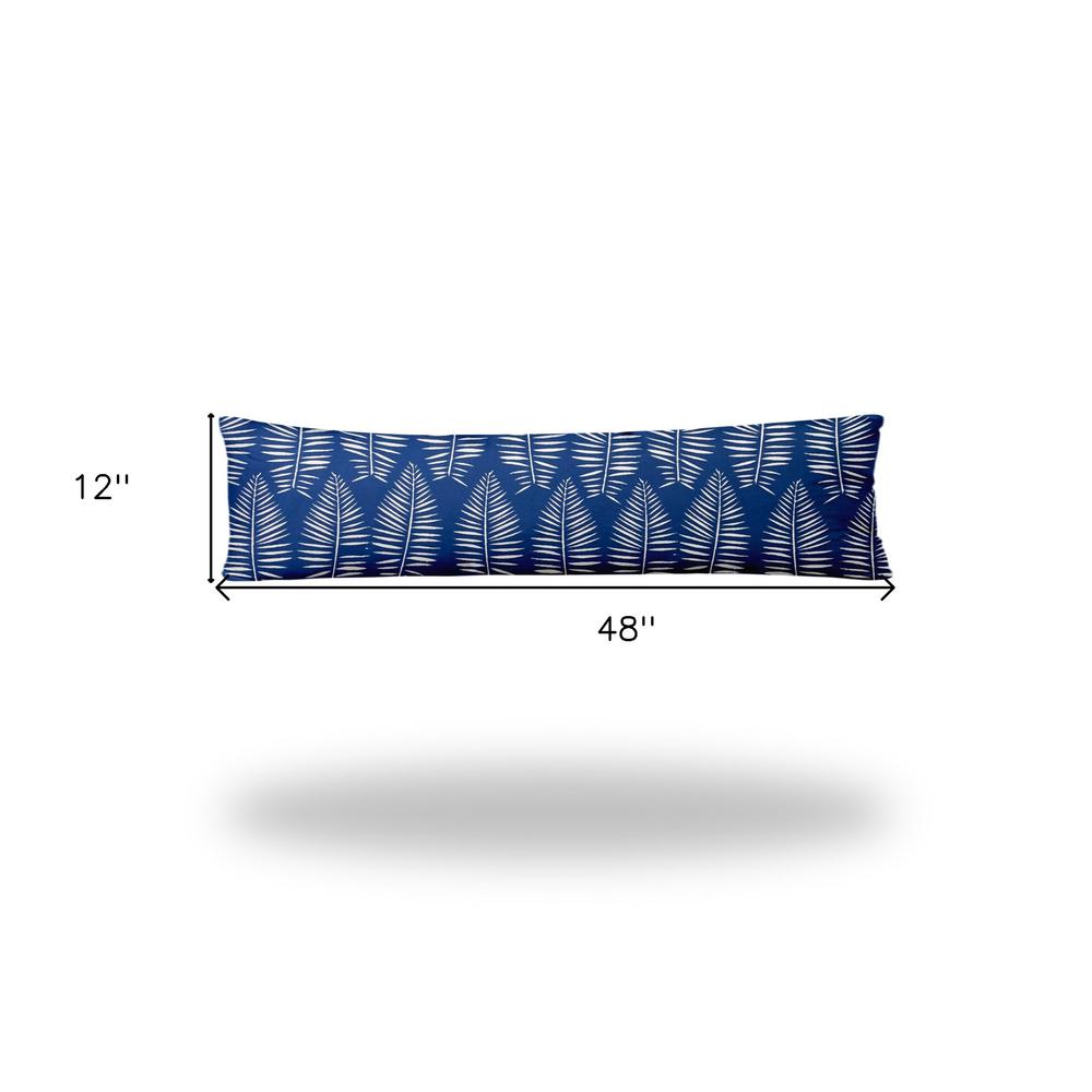 12" X 48" Blue And White Enveloped Tropical Lumbar Indoor Outdoor Pillow. Picture 4