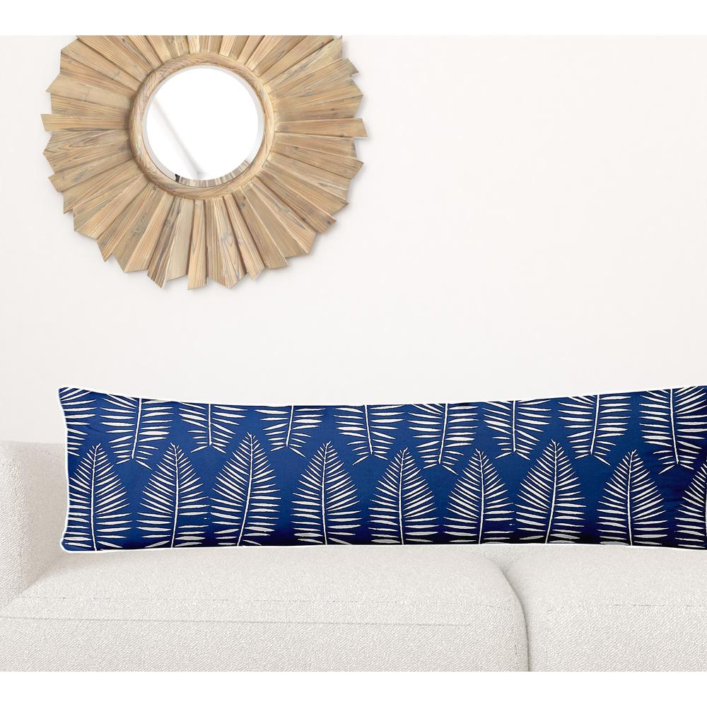 12" X 48" Blue And White Enveloped Tropical Lumbar Indoor Outdoor Pillow. Picture 2