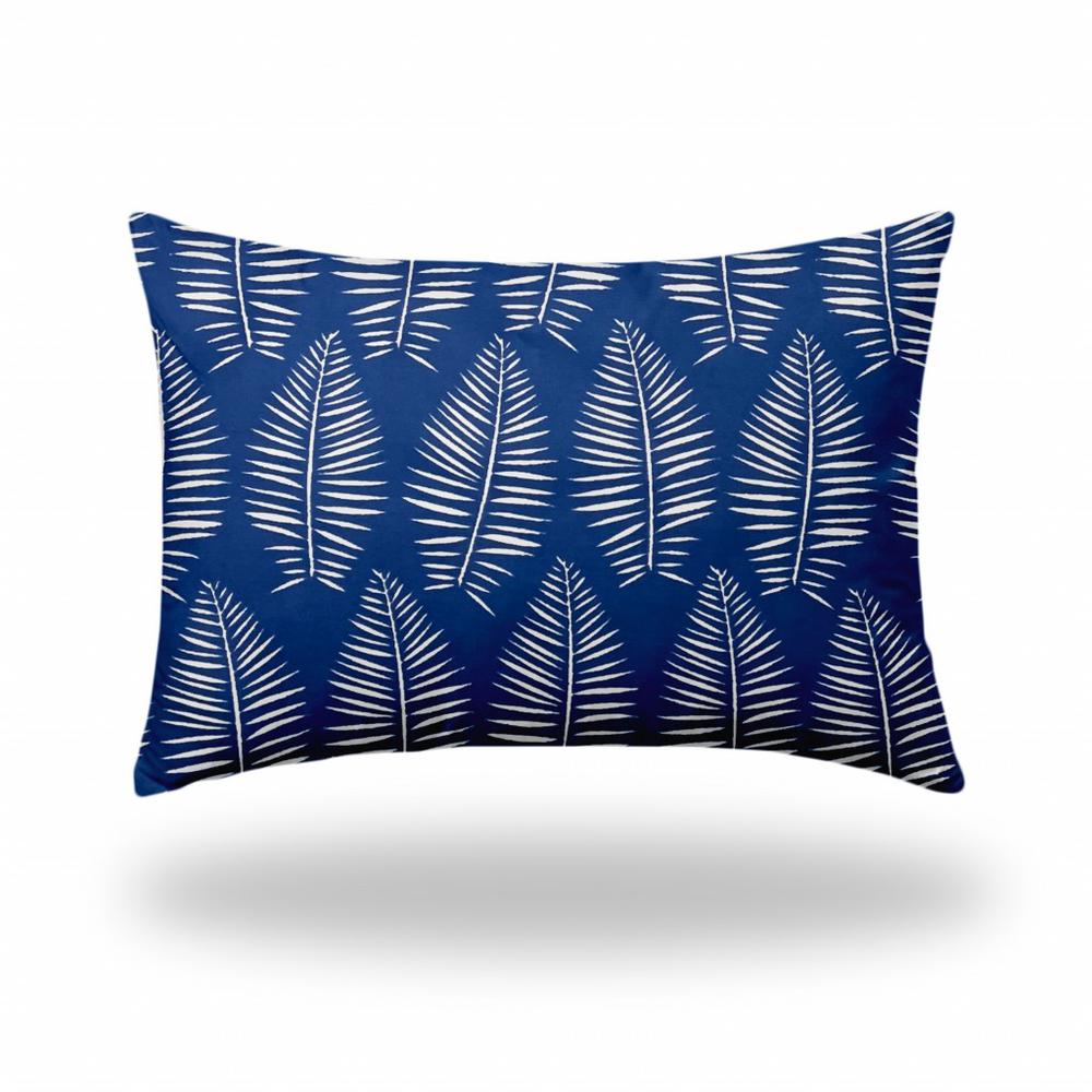 14" X 20" Blue And White Enveloped Tropical Lumbar Indoor Outdoor Pillow. Picture 1