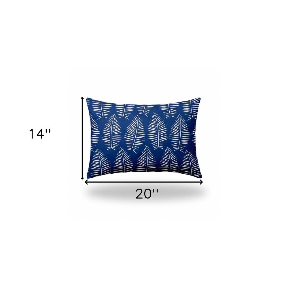 14" X 20" Blue And White Enveloped Tropical Lumbar Indoor Outdoor Pillow. Picture 4