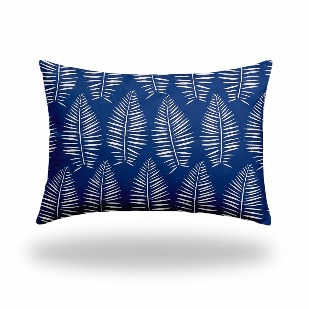 14" X 20" Blue And White Enveloped Tropical Lumbar Indoor Outdoor Pillow. Picture 3