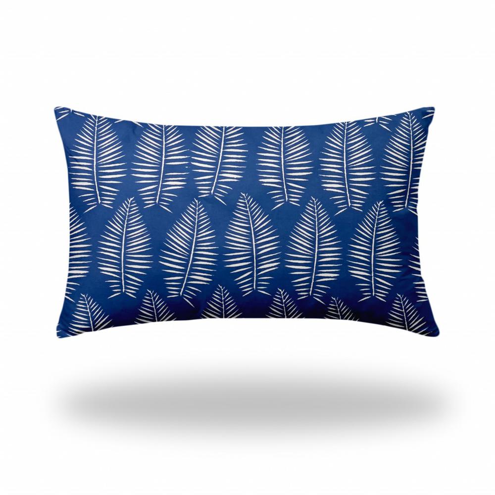 16" X 26" Blue And White Enveloped Tropical Lumbar Indoor Outdoor Pillow Cover. Picture 1