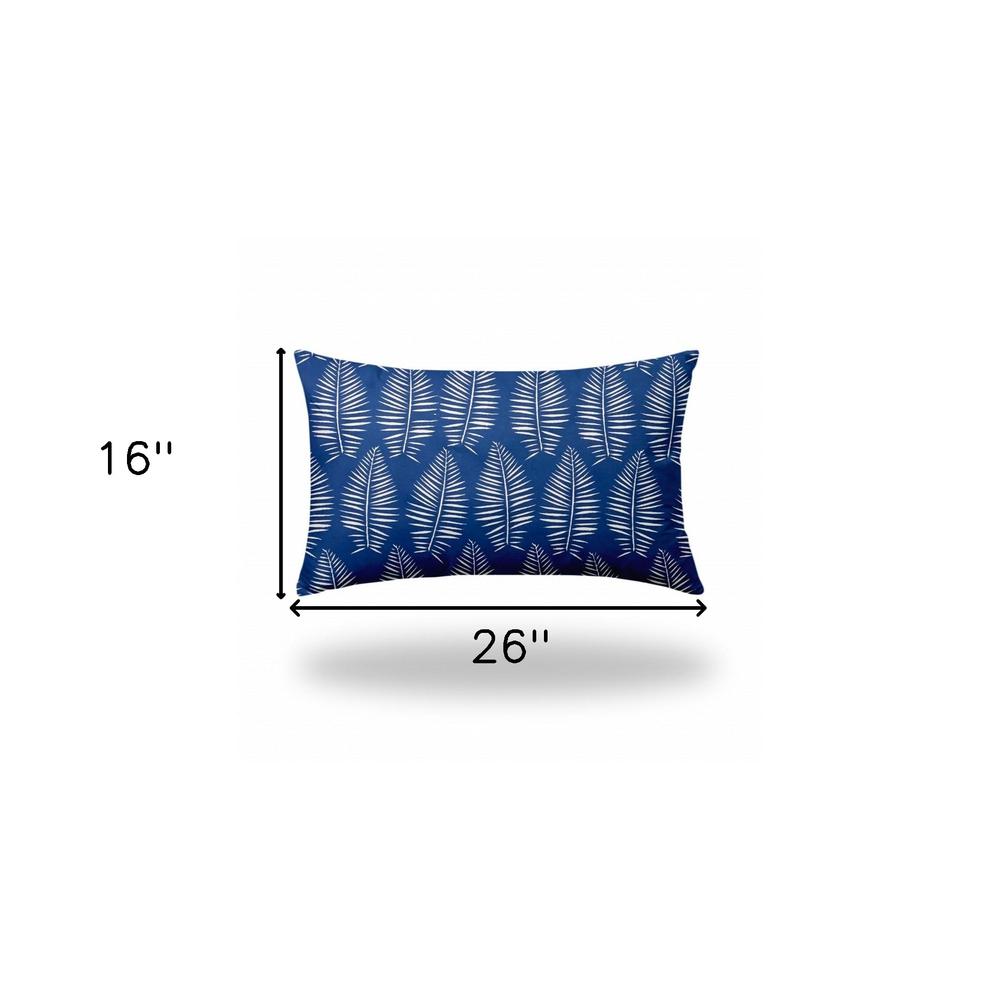 16" X 26" Blue And White Enveloped Tropical Lumbar Indoor Outdoor Pillow Cover. Picture 4