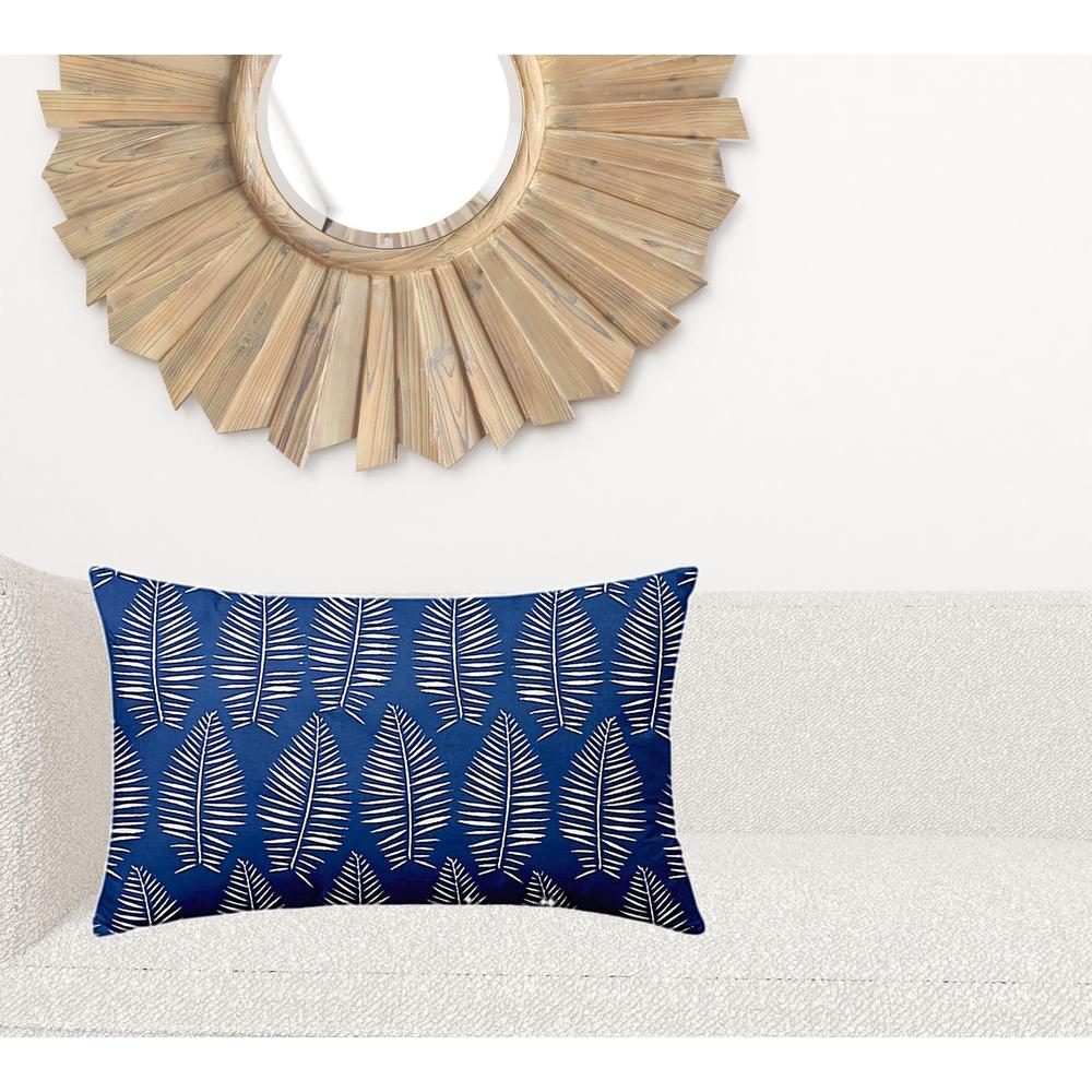 16" X 26" Blue And White Enveloped Tropical Lumbar Indoor Outdoor Pillow Cover. Picture 2