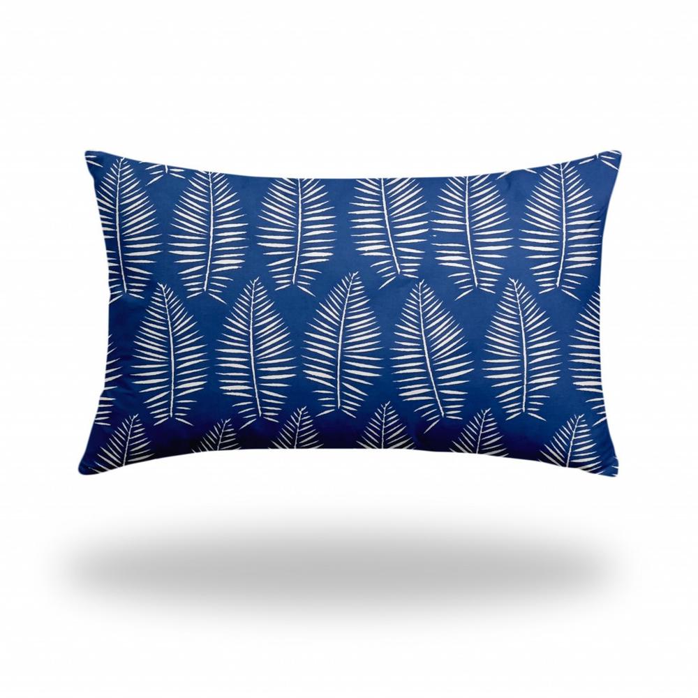 16" X 26" Blue And White Enveloped Tropical Lumbar Indoor Outdoor Pillow Cover. Picture 3