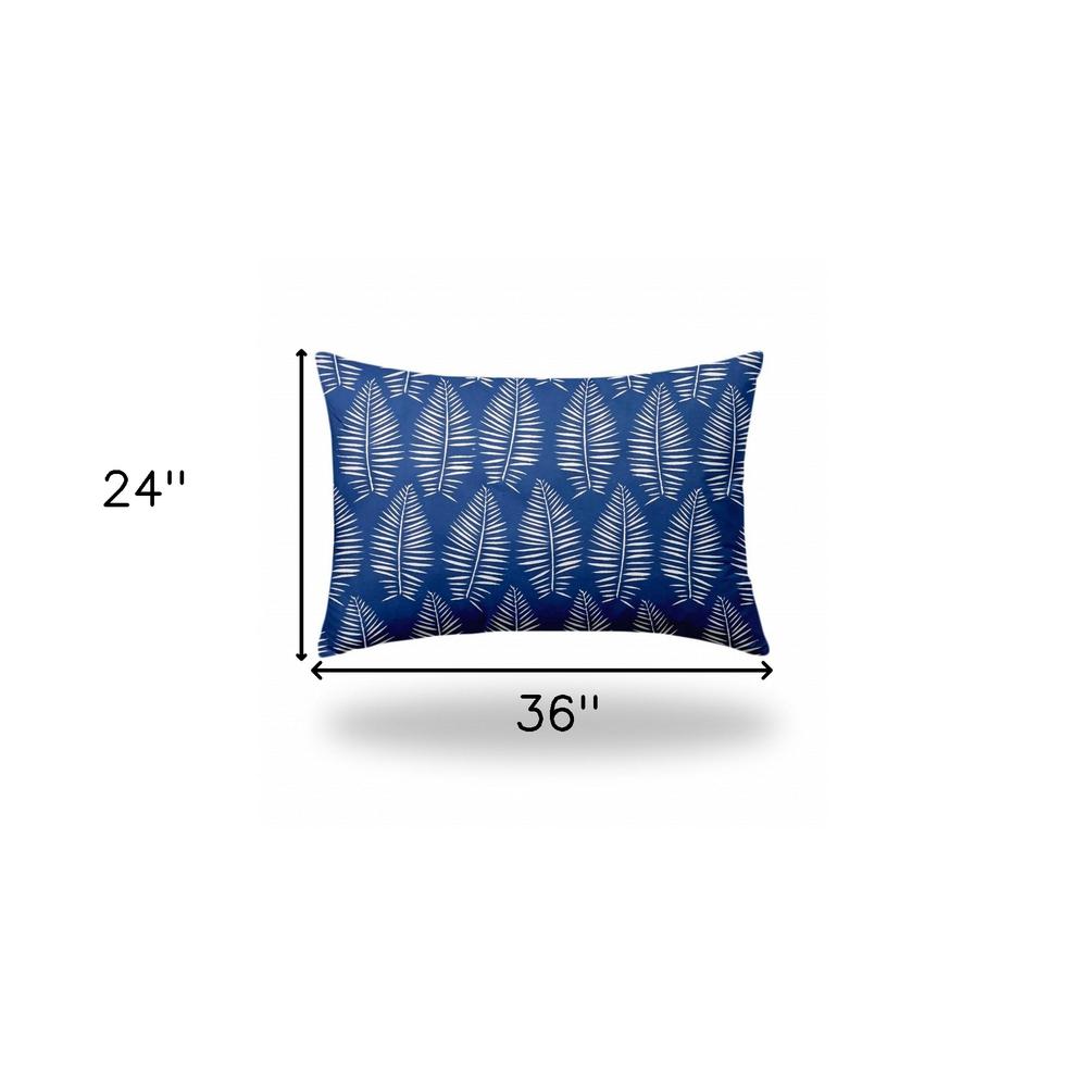 24" X 36" Blue And White Enveloped Tropical Lumbar Indoor Outdoor Pillow Cover. Picture 4