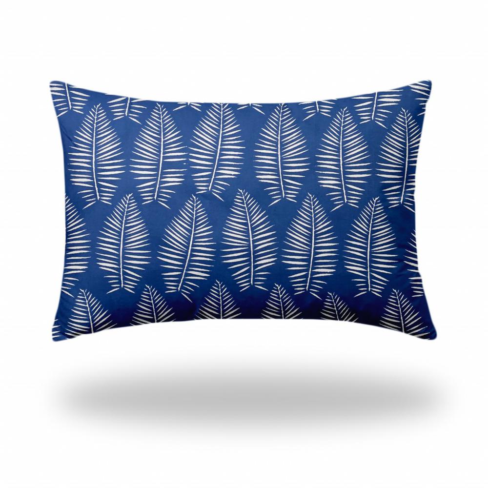 24" X 36" Blue And White Blown Seam Tropical Lumbar Indoor Outdoor Pillow. Picture 1