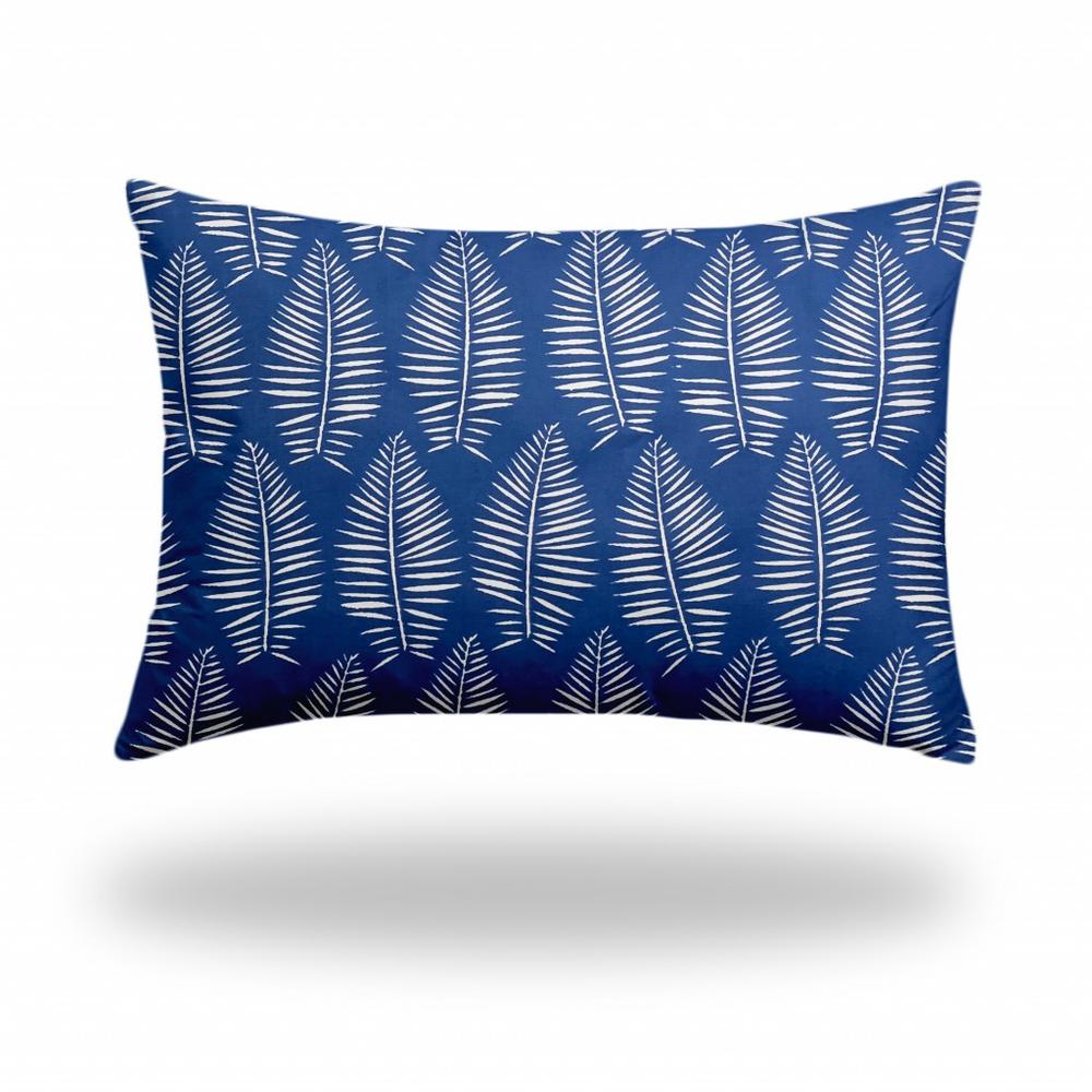 24" X 36" Blue And White Blown Seam Tropical Lumbar Indoor Outdoor Pillow. Picture 3