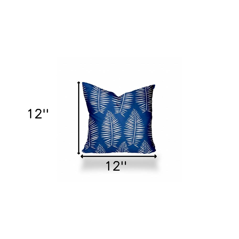 12" X 12" Blue And White Enveloped Tropical Throw Indoor Outdoor Pillow Cover. Picture 4