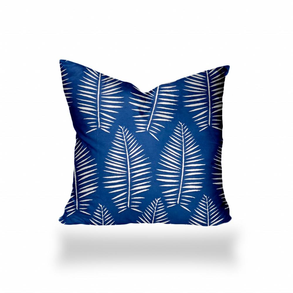 12" X 12" Blue And White Zippered Tropical Throw Indoor Outdoor Pillow Cover. Picture 1