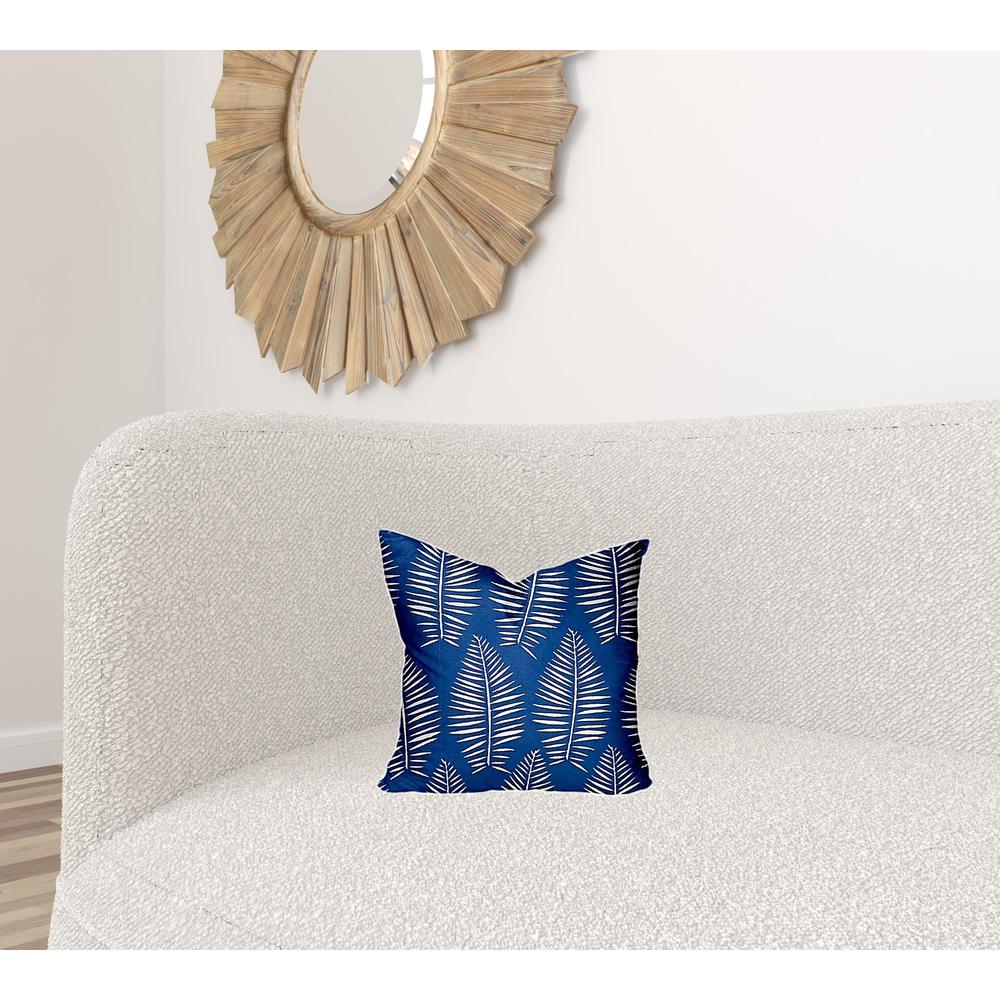 14" X 14" Blue And White Enveloped Tropical Throw Indoor Outdoor Pillow Cover. Picture 2