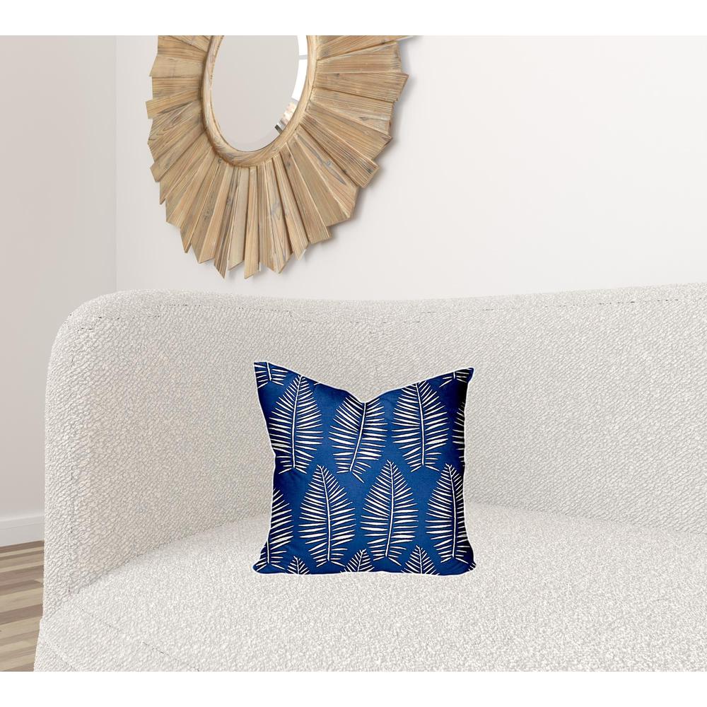 16" X 16" Blue And White Blown Seam Tropical Throw Indoor Outdoor Pillow. Picture 2