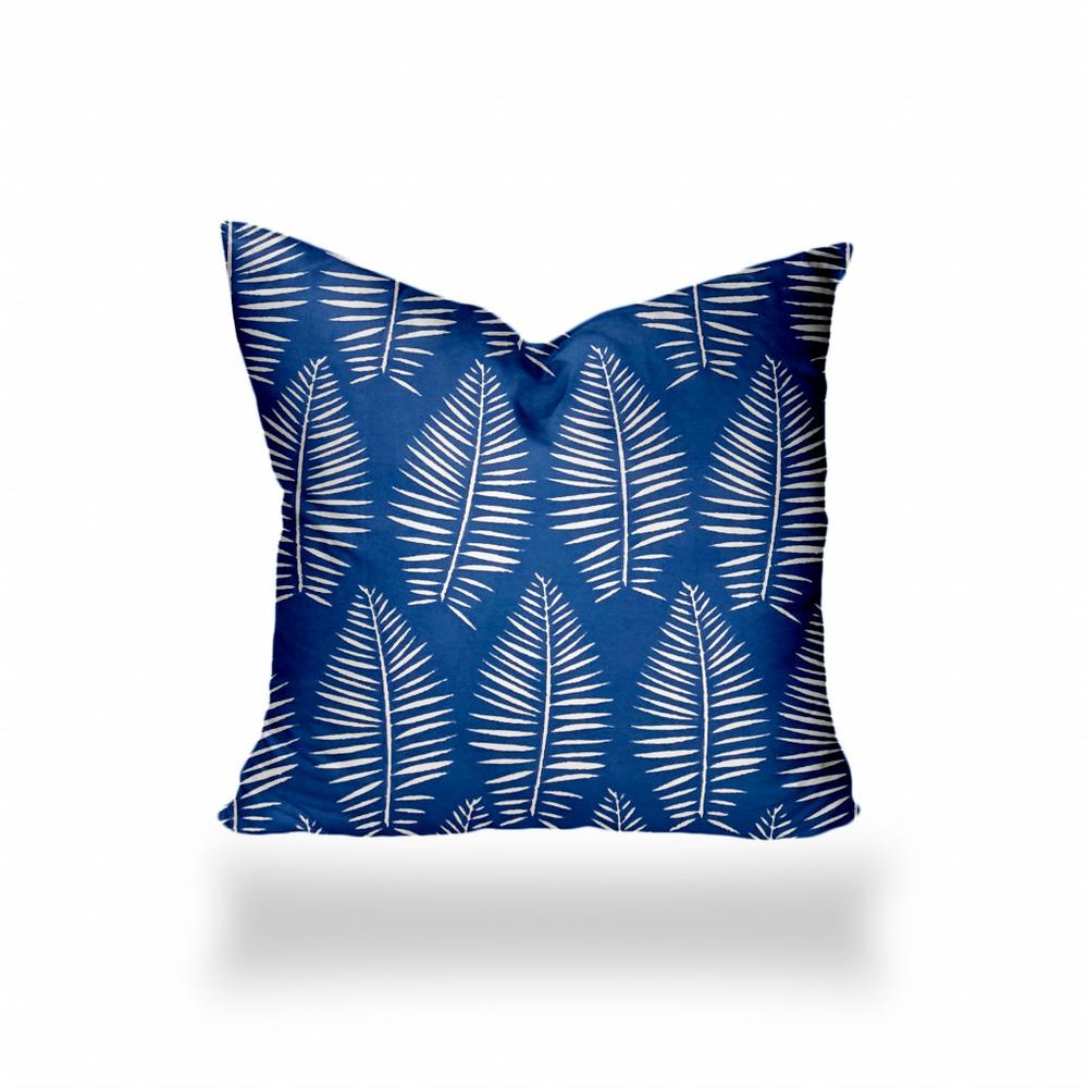 18" X 18" Blue And White Enveloped Tropical Throw Indoor Outdoor Pillow Cover. Picture 1