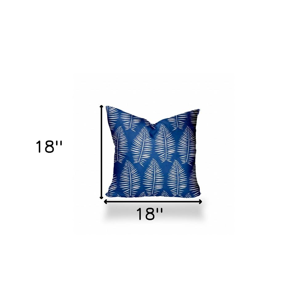 18" X 18" Blue And White Enveloped Tropical Throw Indoor Outdoor Pillow Cover. Picture 4
