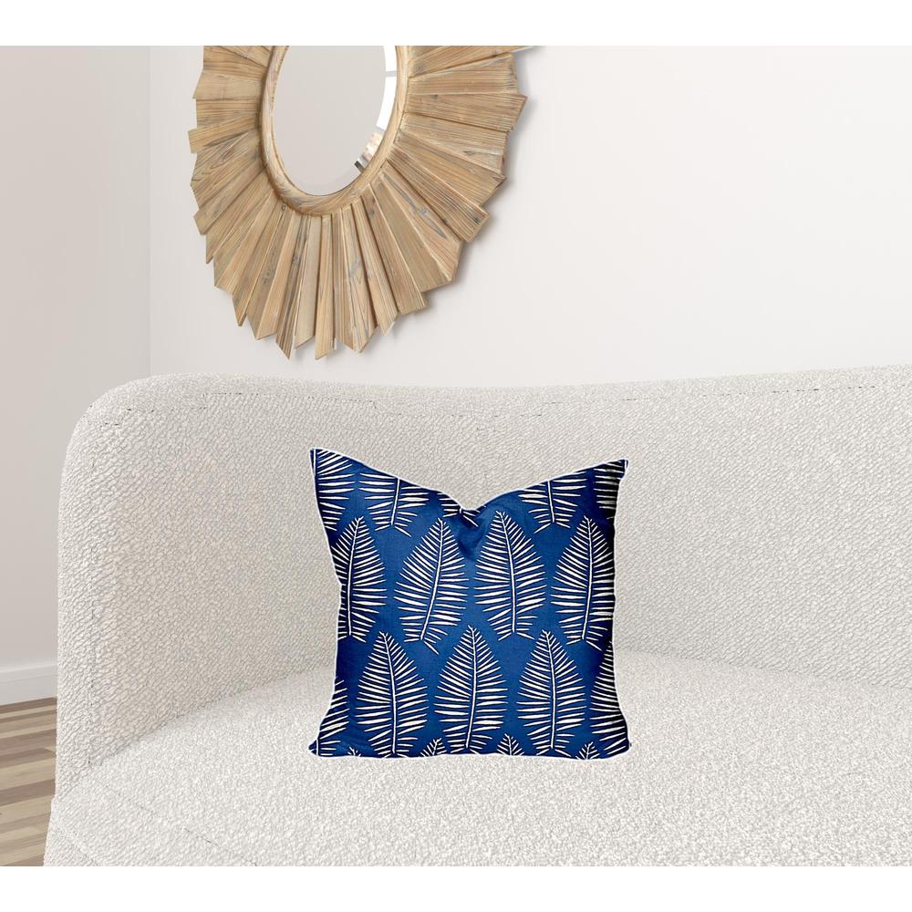 18" X 18" Blue And White Enveloped Tropical Throw Indoor Outdoor Pillow Cover. Picture 2