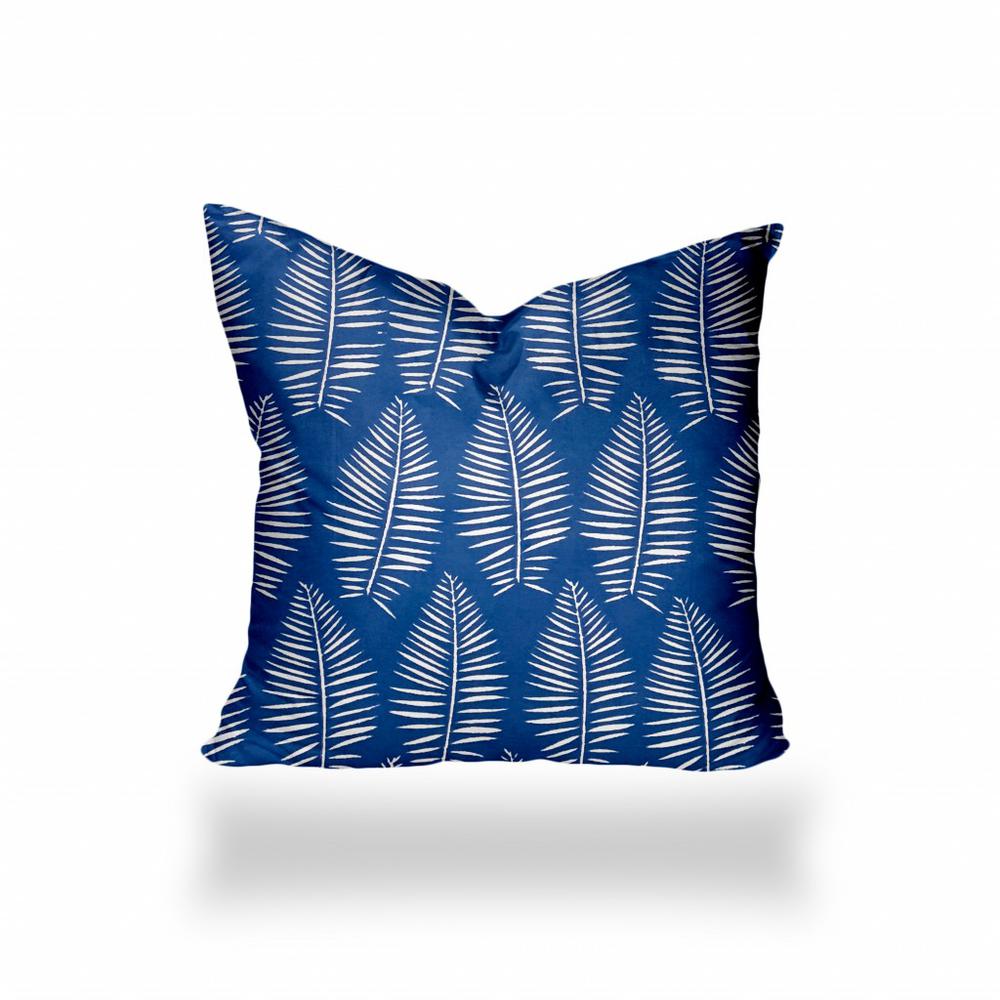 20" X 20" Blue And White Enveloped Tropical Throw Indoor Outdoor Pillow Cover. Picture 1