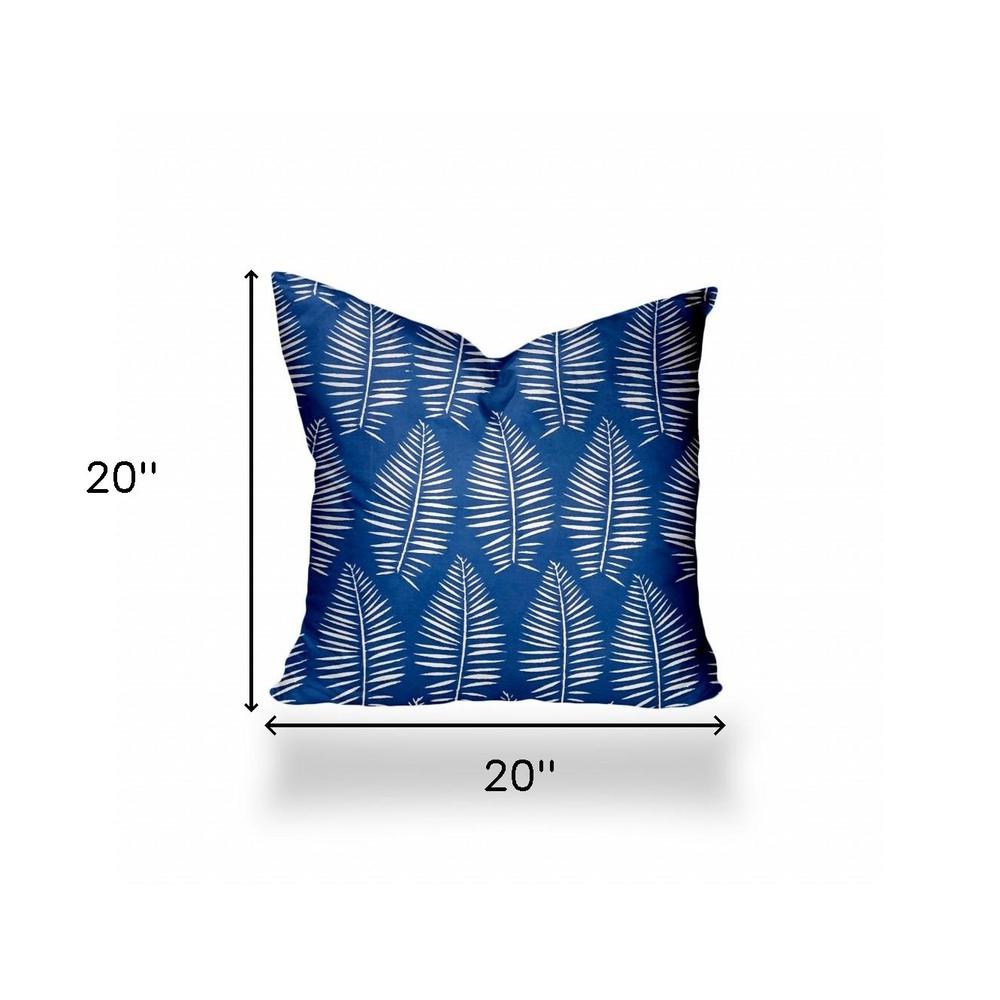 20" X 20" Blue And White Enveloped Tropical Throw Indoor Outdoor Pillow Cover. Picture 4