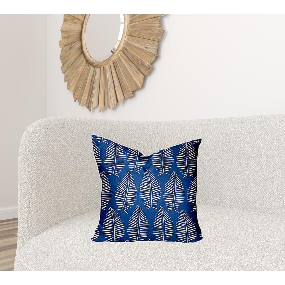 20" X 20" Blue And White Enveloped Tropical Throw Indoor Outdoor Pillow Cover. Picture 2