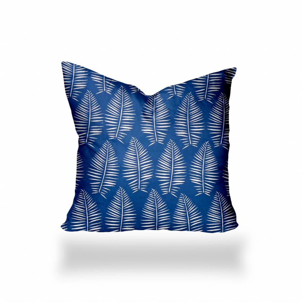 22" X 22" Blue And White Enveloped Tropical Throw Indoor Outdoor Pillow Cover. Picture 1