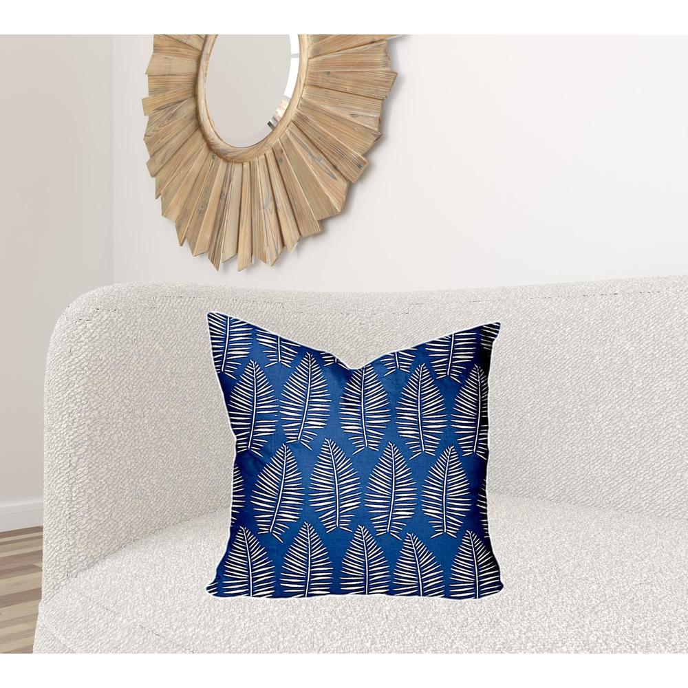 22" X 22" Blue And White Enveloped Tropical Throw Indoor Outdoor Pillow Cover. Picture 2