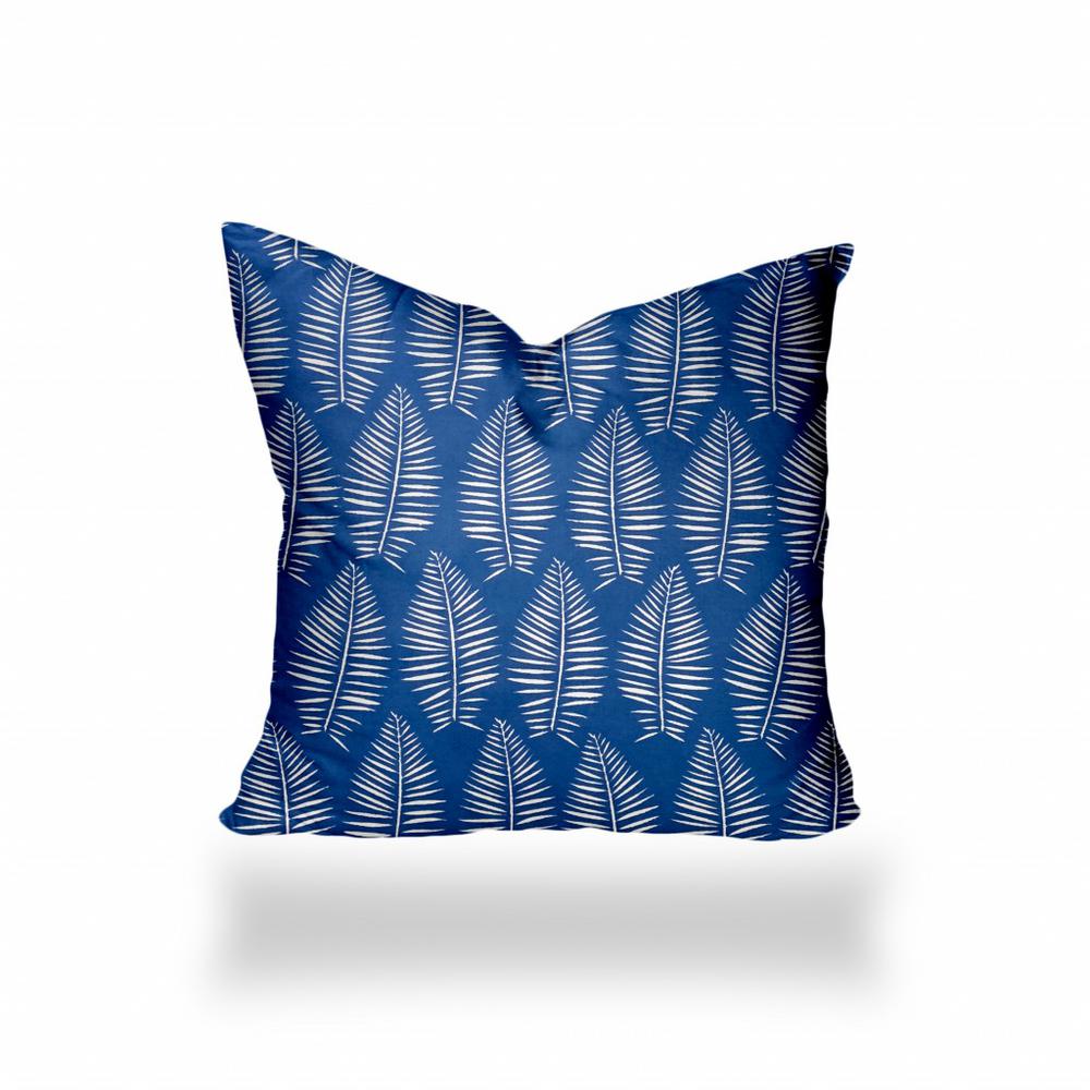 24" X 24" Blue And White Enveloped Tropical Throw Indoor Outdoor Pillow Cover. Picture 1