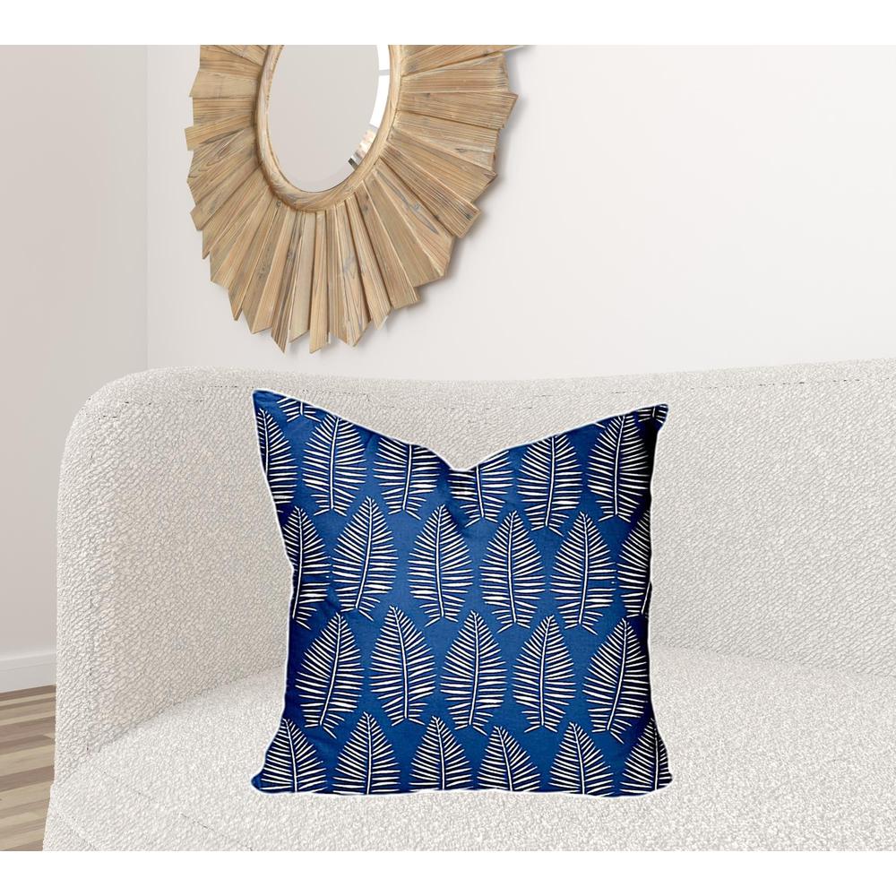 24" X 24" Blue And White Enveloped Tropical Throw Indoor Outdoor Pillow Cover. Picture 2
