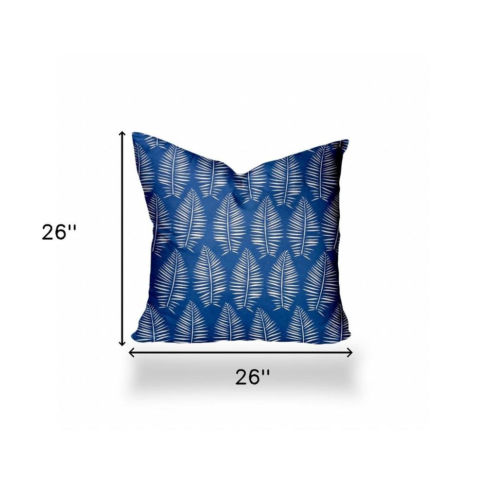 26" X 26" Blue And White Enveloped Tropical Throw Indoor Outdoor Pillow Cover. Picture 4