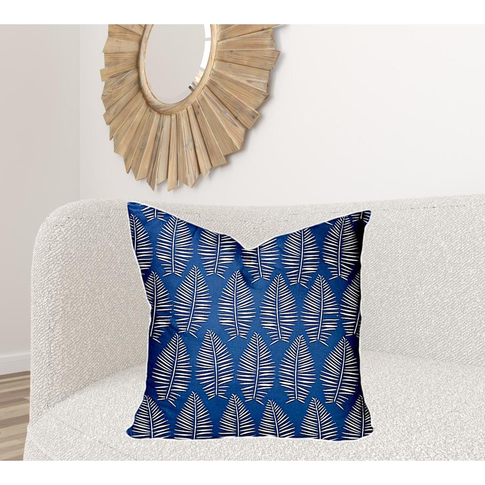 26" X 26" Blue And White Enveloped Tropical Throw Indoor Outdoor Pillow Cover. Picture 2