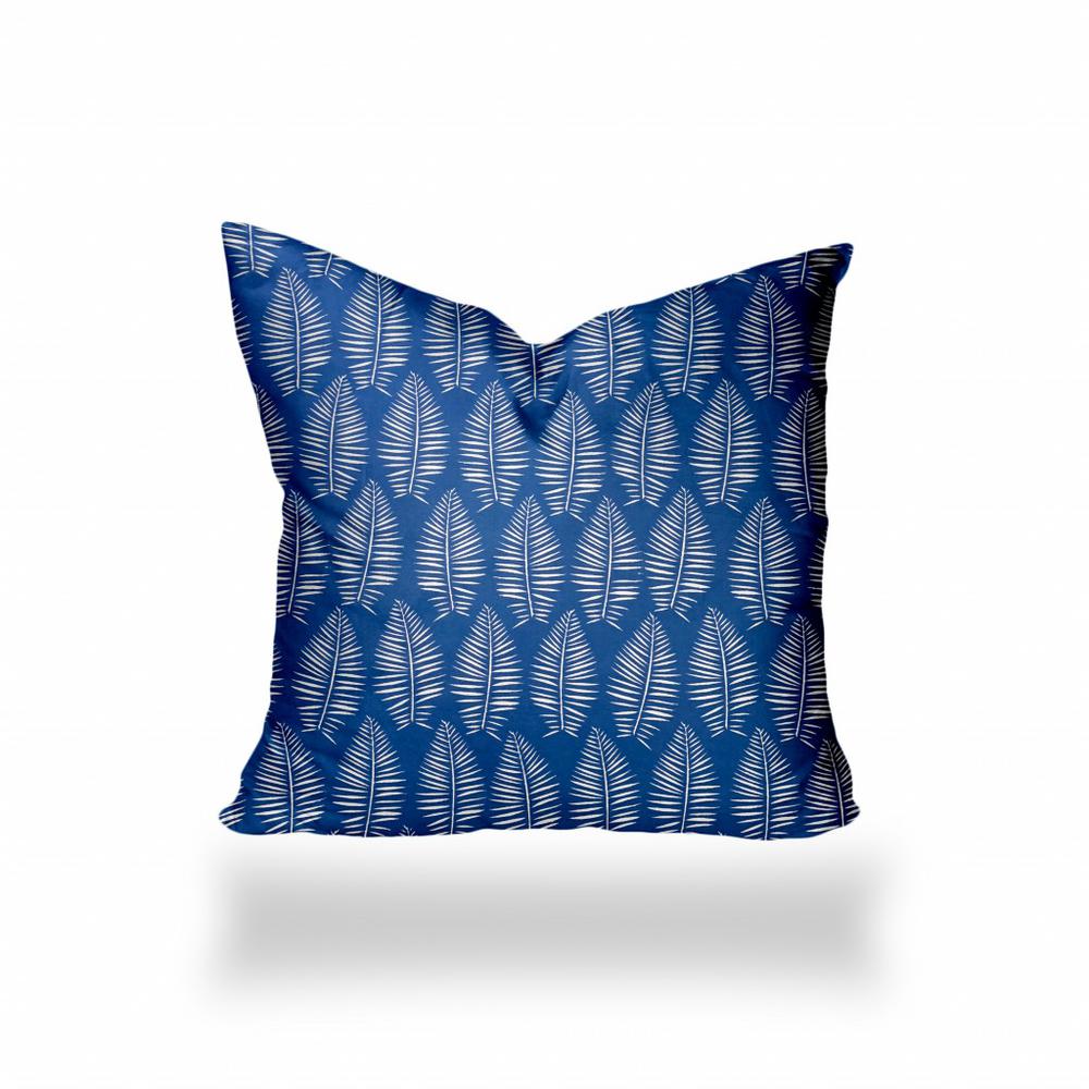 36" X 36" Blue And White Enveloped Tropical Throw Indoor Outdoor Pillow Cover. Picture 1