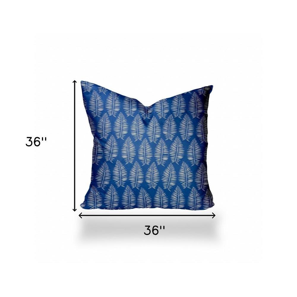 36" X 36" Blue And White Enveloped Tropical Throw Indoor Outdoor Pillow Cover. Picture 4