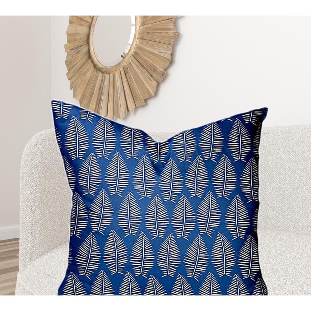 36" X 36" Blue And White Enveloped Tropical Throw Indoor Outdoor Pillow Cover. Picture 2