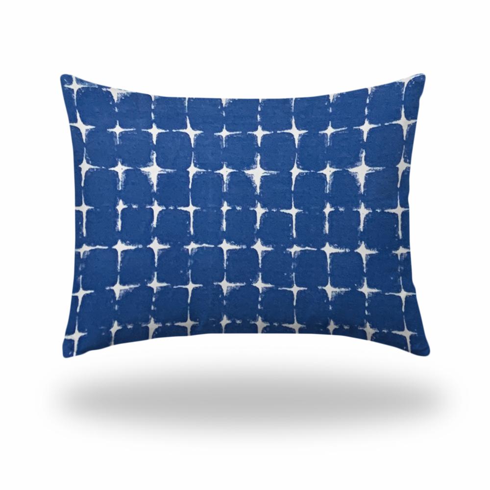 12" X 16" Blue And White Enveloped Gingham Lumbar Indoor Outdoor Pillow. Picture 1
